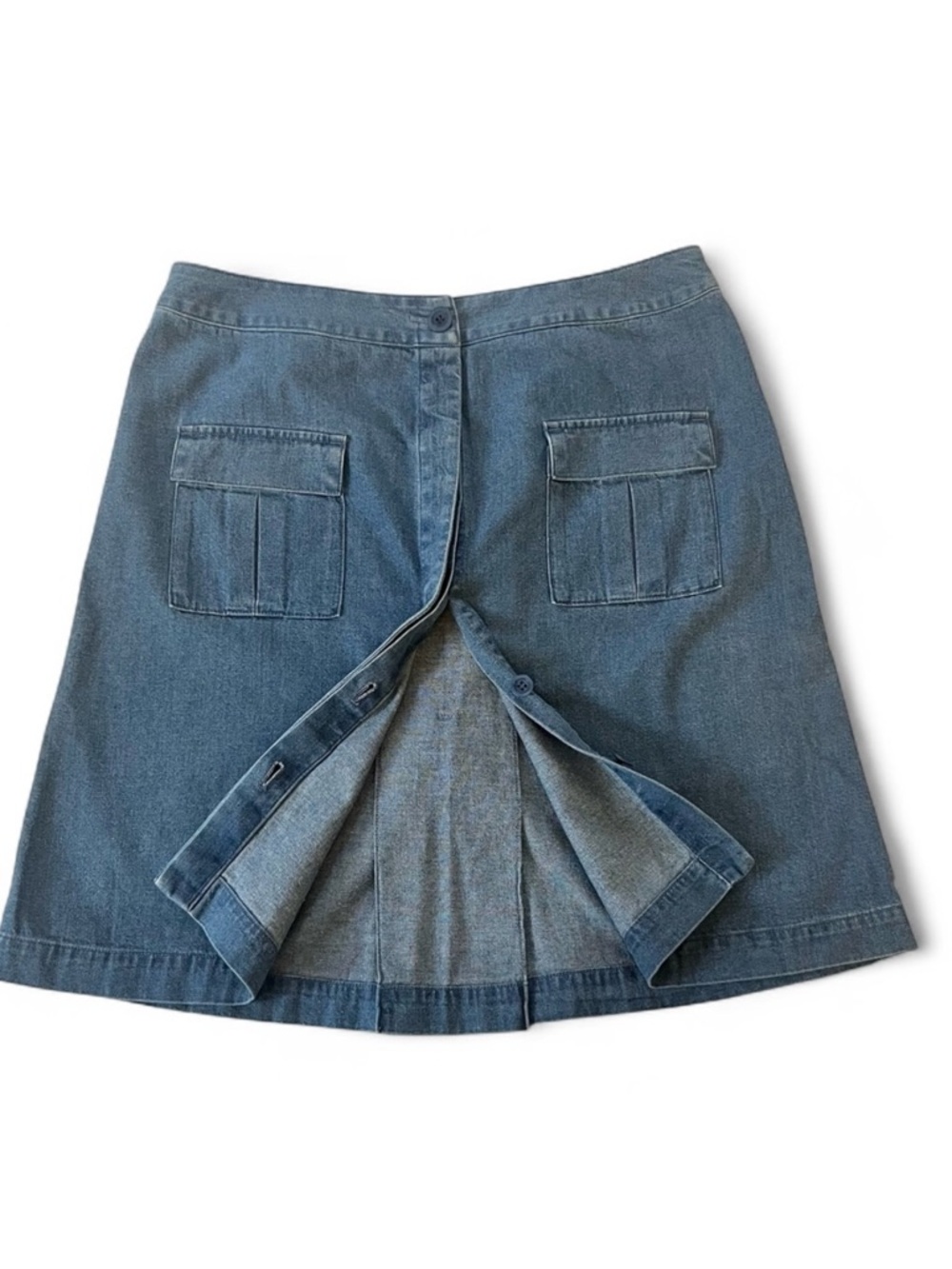 A.P.C. Madras Blue Chambray Denim High Rise A-line Mini Skirt Pockets medium